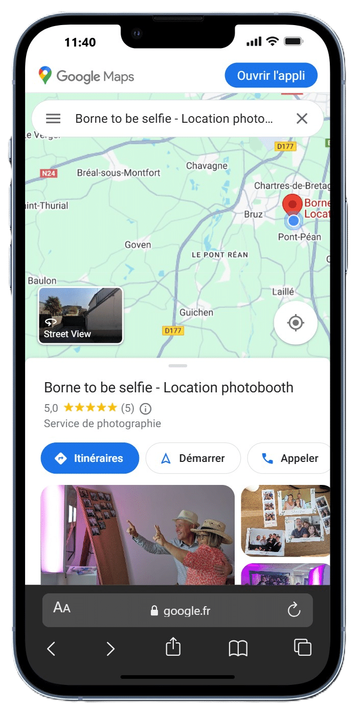 Carte Google Maps service location photobooth Rennes