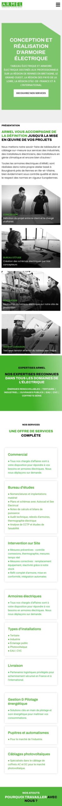 Site ARMEL sur mobile, page complète