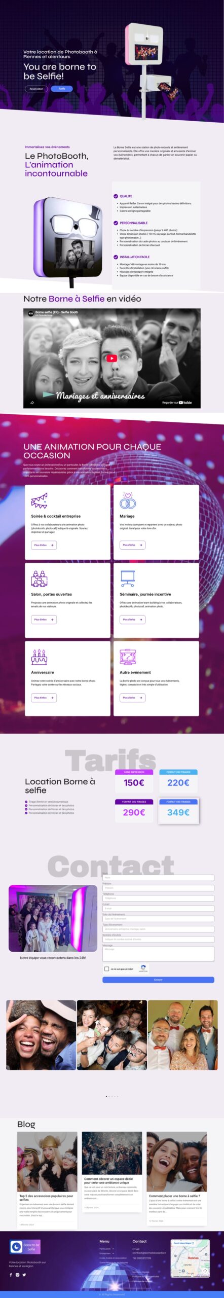 Site Borne to be Selfie sur ordinateur, page complète