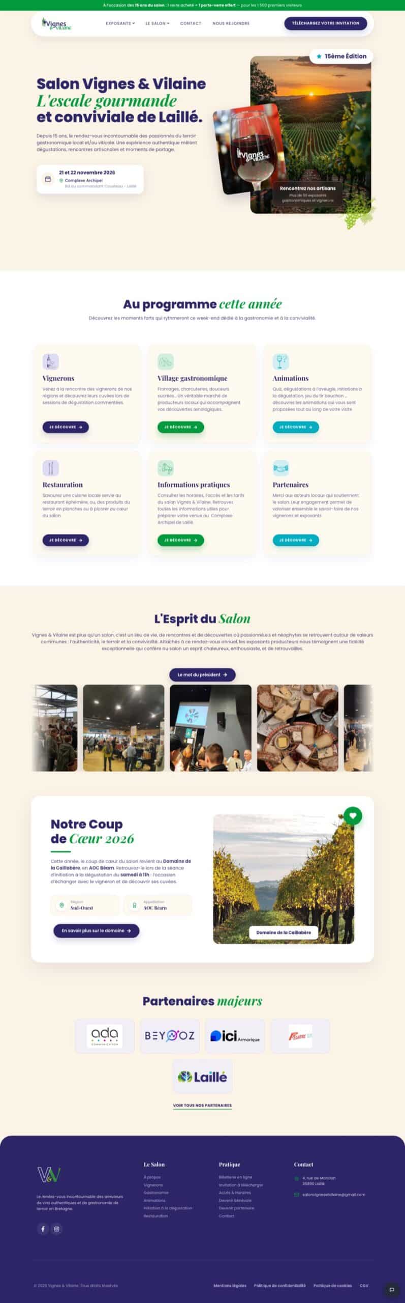Site Salon Vignes & Vilaine sur ordinateur, page complète