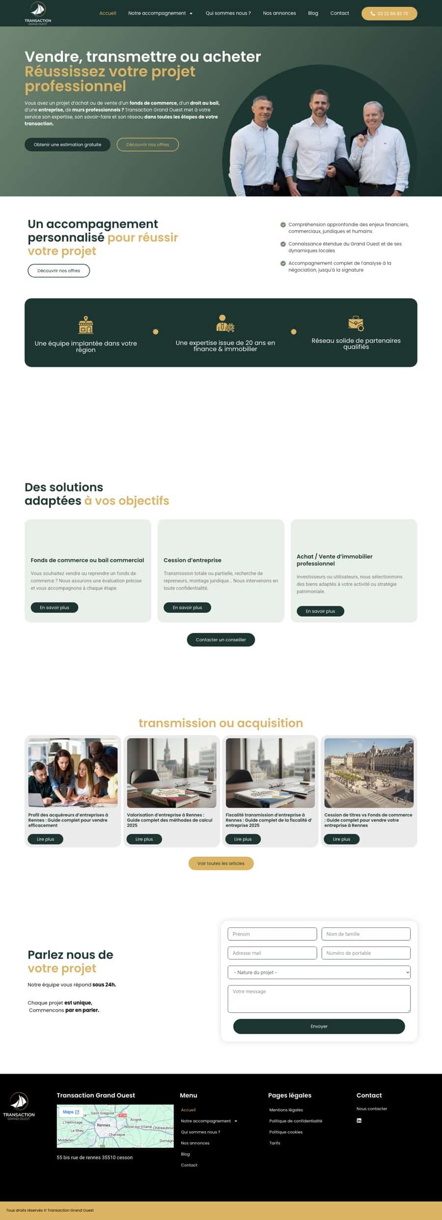 Site Transaction Grand Ouest sur ordinateur, page complète